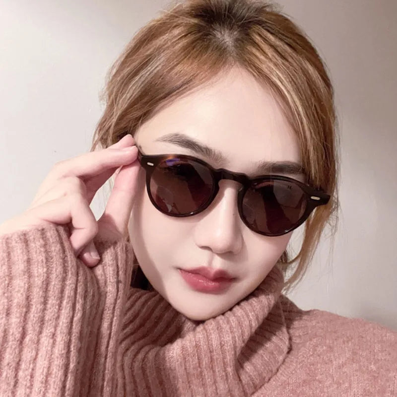 2024 Round Cat Eye Retro Men Sunglasses Fashion Women Brand Designer Driving Sunglasses Men and Women Glasses Oculos De Sol